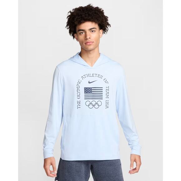 Nike Mens Small Blue USA Restore Dri-FIT Yoga Lightweight Hoodie Pullover L16-28 - Picture 1 of 11